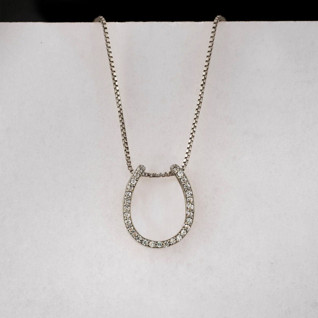 Urban Equestrian - Levade - Moissanite Horseshoe Equestrian Necklace in Silver