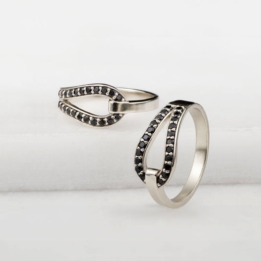 Urban Equestrian - Levade - Black Moissanite Equestrian Horseshoe Ring in Silver