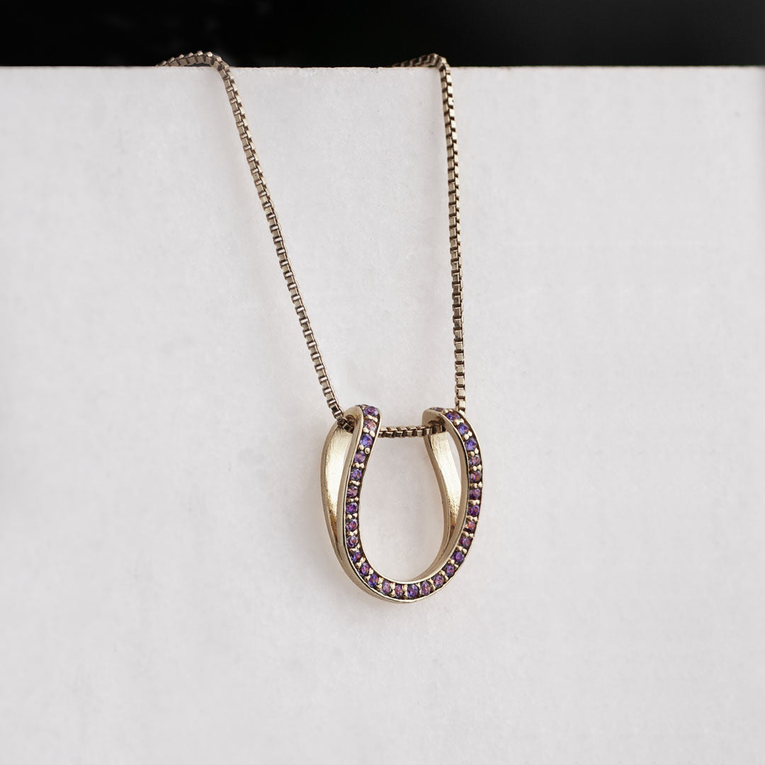 Urban Equestrian - Levade - Violet Moissanite Horseshoe Equestrian Necklace in Silver
