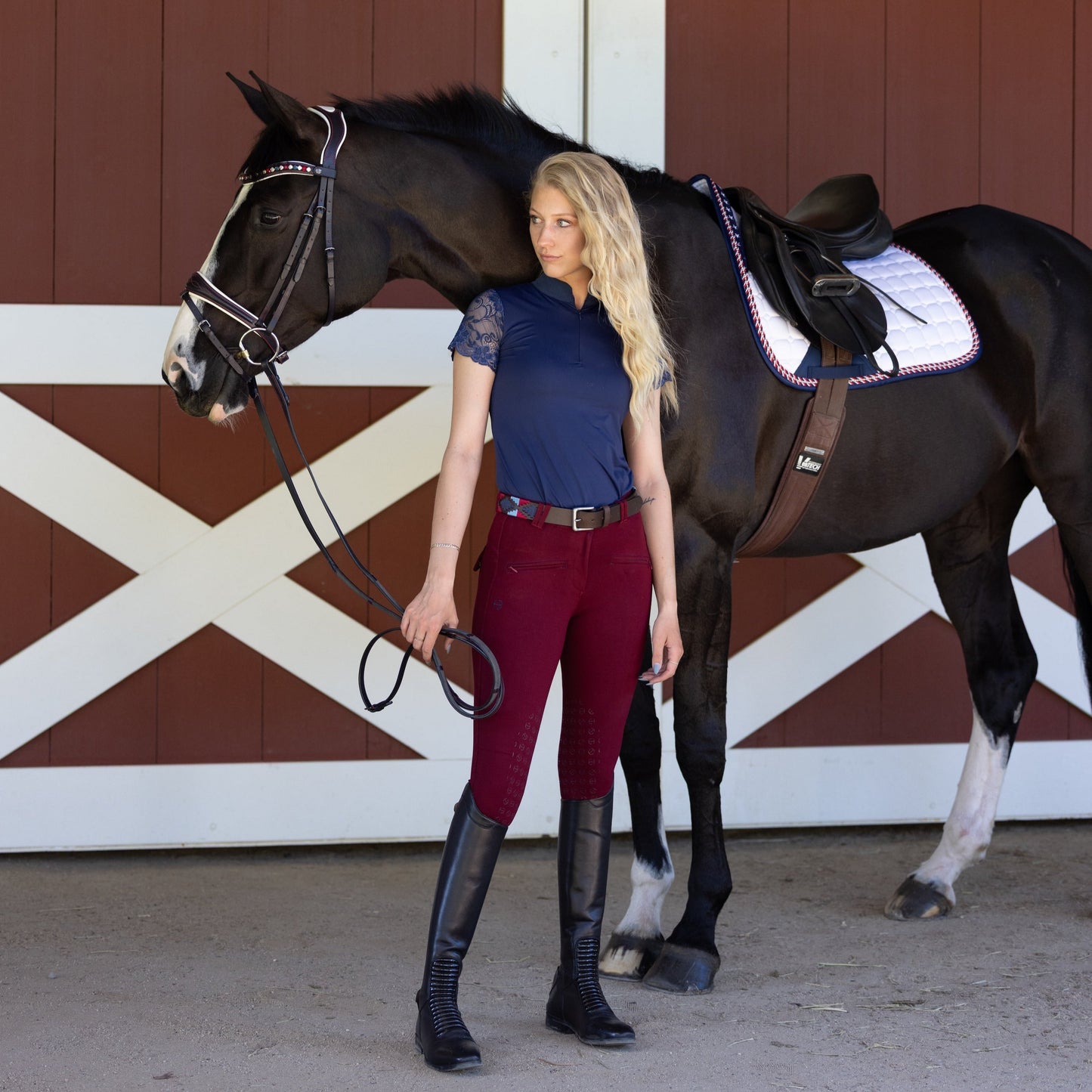 Halter Ego - Tara Short Sleeve Lace Competition Shirt - Navy