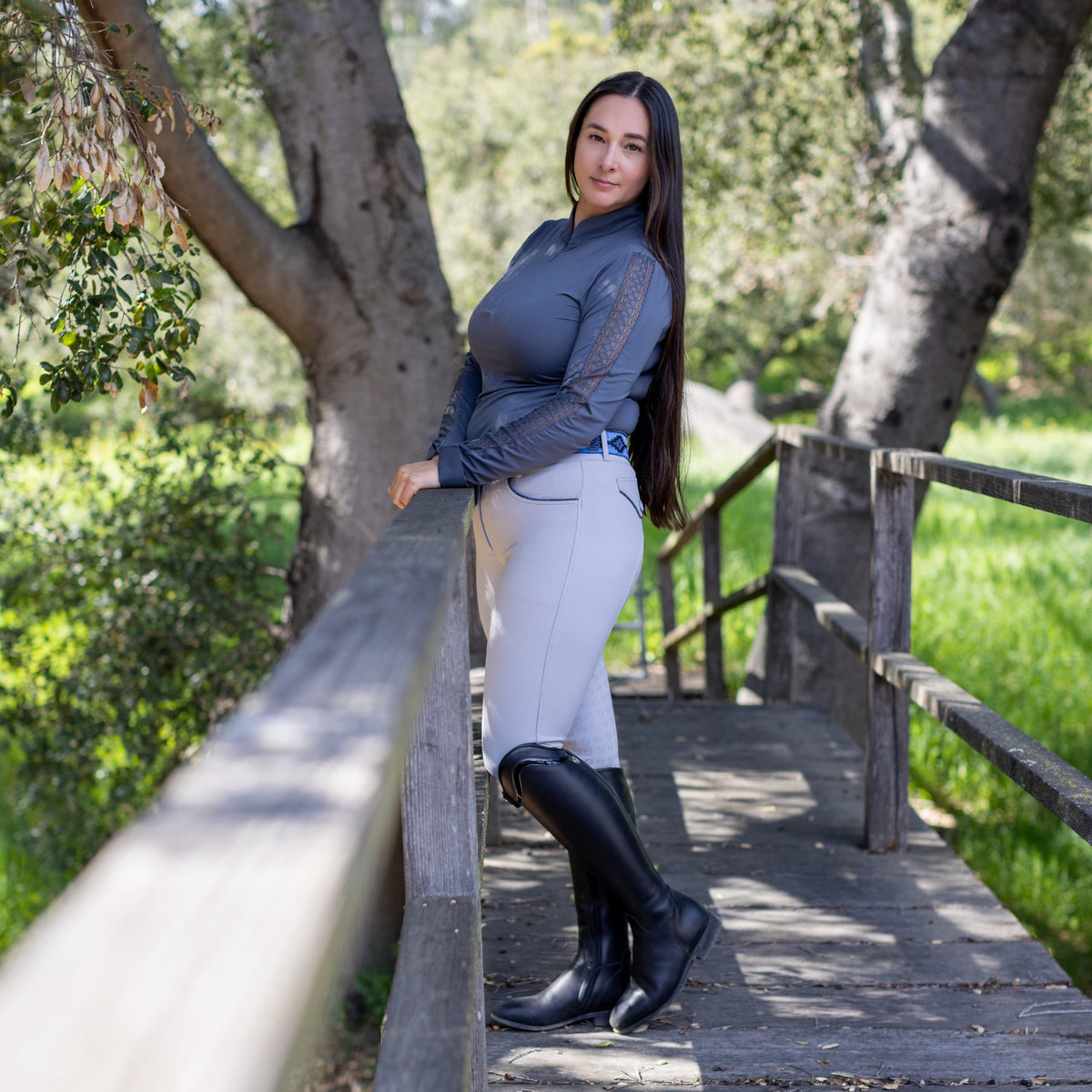 Halter Ego - Annabelle - Long Sleeve Lace Riding Top - Charcoal