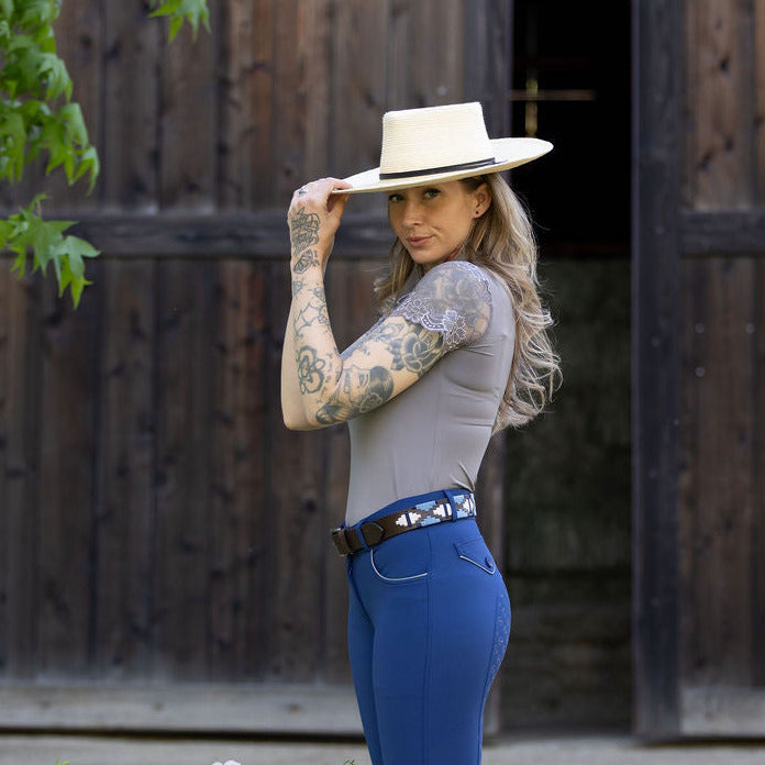 Halter Ego - Tara Short Sleeve Lace Competition Shirt - Dove Grey