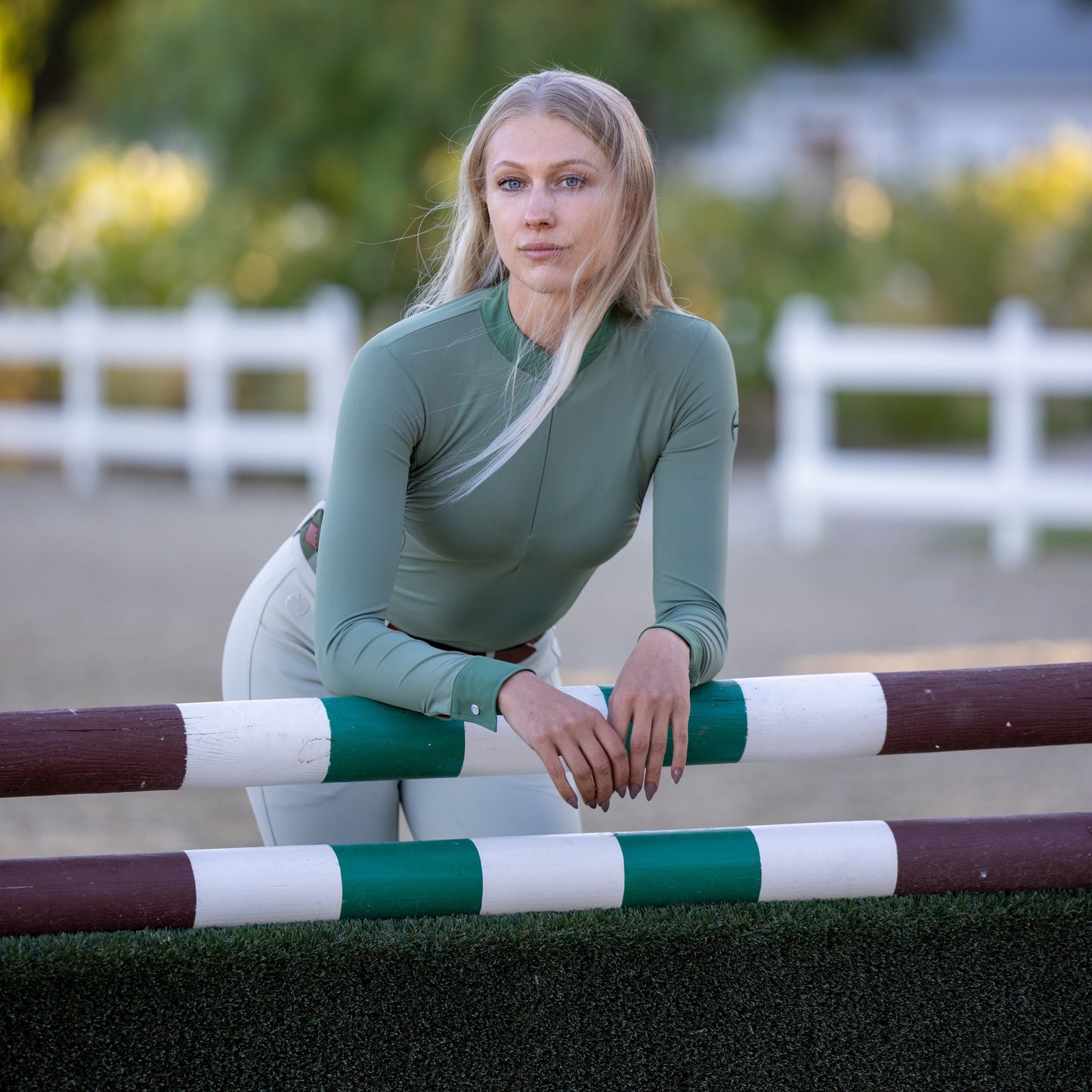 Halter Ego - Roxana - Sage & Hunter Green Long Sleeve Riding Shirt