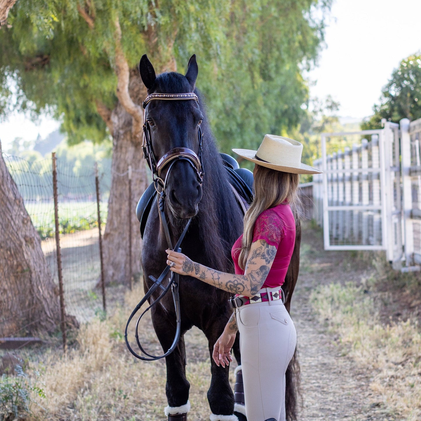 Halter Ego - Rosado Bravo - Magenta, Cream & Brown Leather Polo Belt