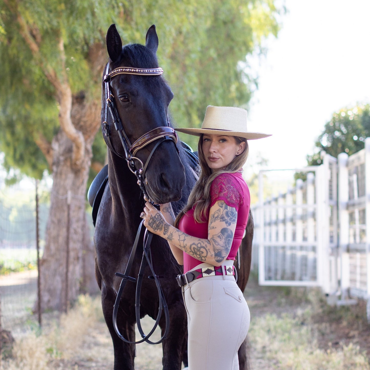 Halter Ego - Rosado Bravo - Magenta, Cream & Brown Leather Polo Belt