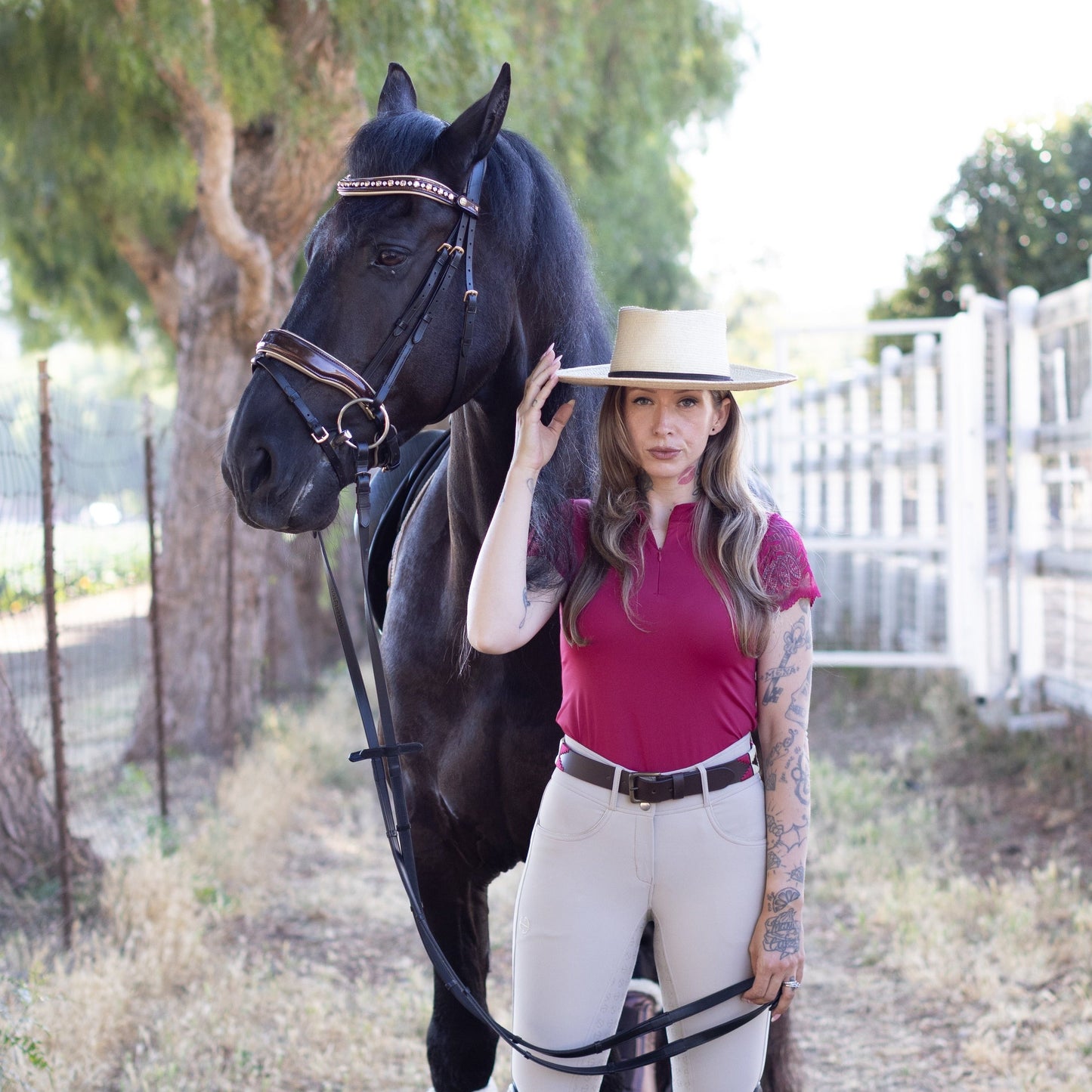 Halter Ego - Rosado Bravo - Magenta, Cream & Brown Leather Polo Belt