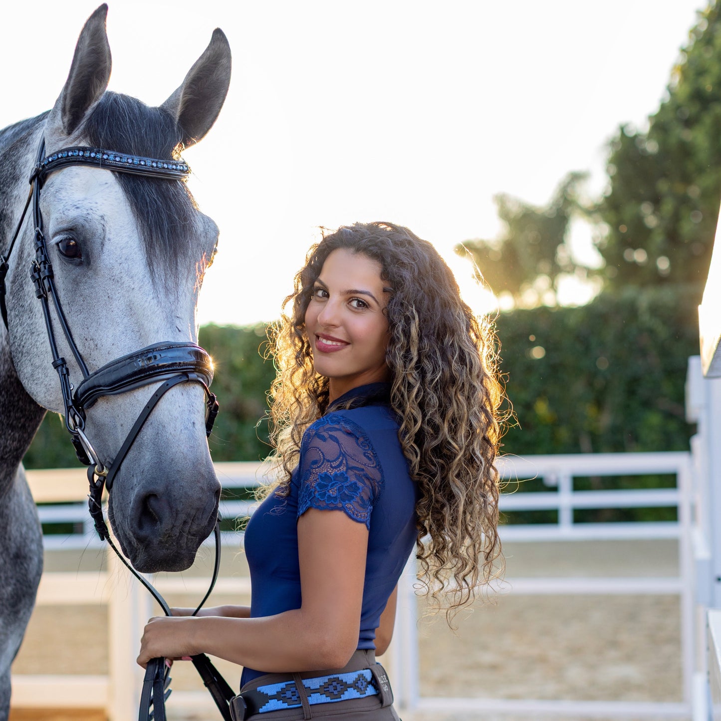 Halter Ego - Tara Short Sleeve Lace Competition Shirt - Navy