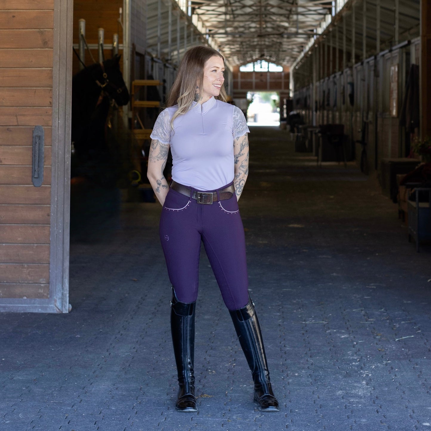 Halter Ego - Charlie Short Sleeve Lace Riding Shirt - Light Amethyst