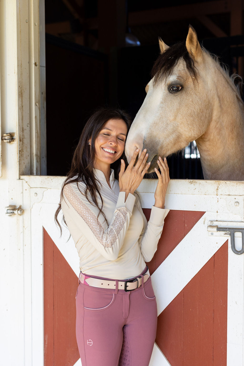 Halter Ego - Annabelle - Long Sleeve Lace Riding Top - Latte