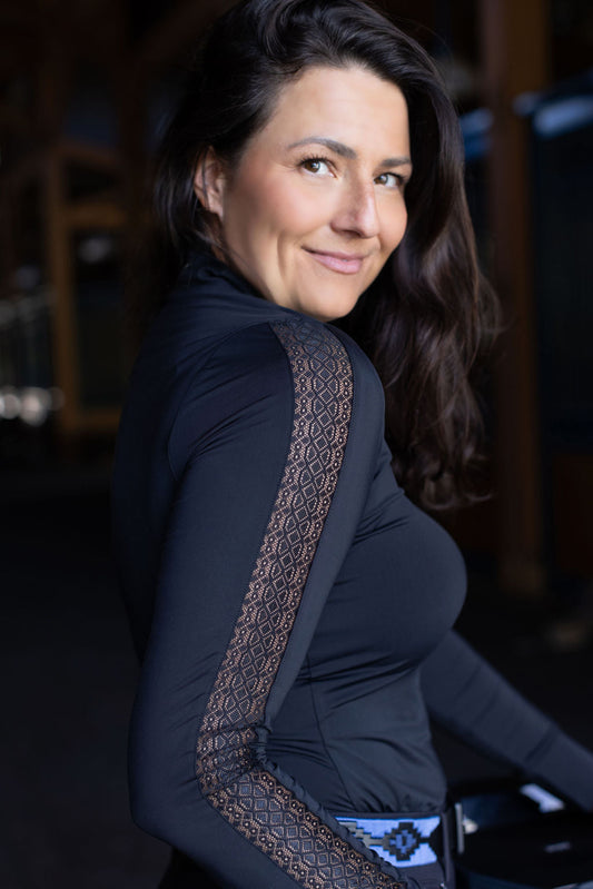 Halter Ego - Annabelle - Long Sleeve Lace Riding Top - Jet Black