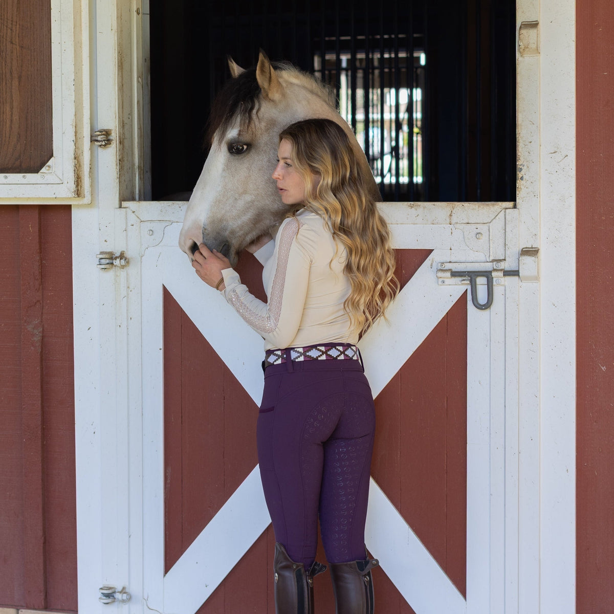 Halter Ego - Annabelle - Long Sleeve Lace Riding Top - Latte