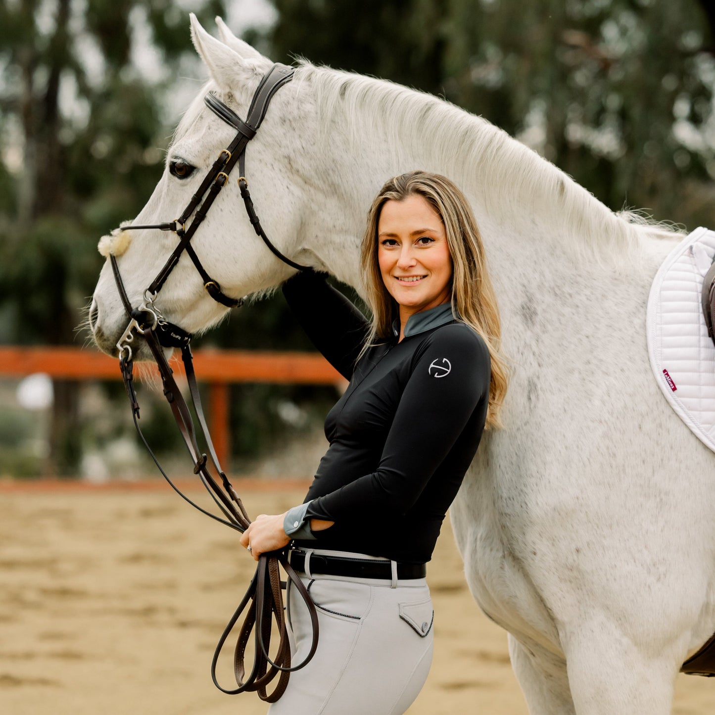 Halter Ego - Roxana - Black & Luxe Gray Long Sleeve Riding Shirt