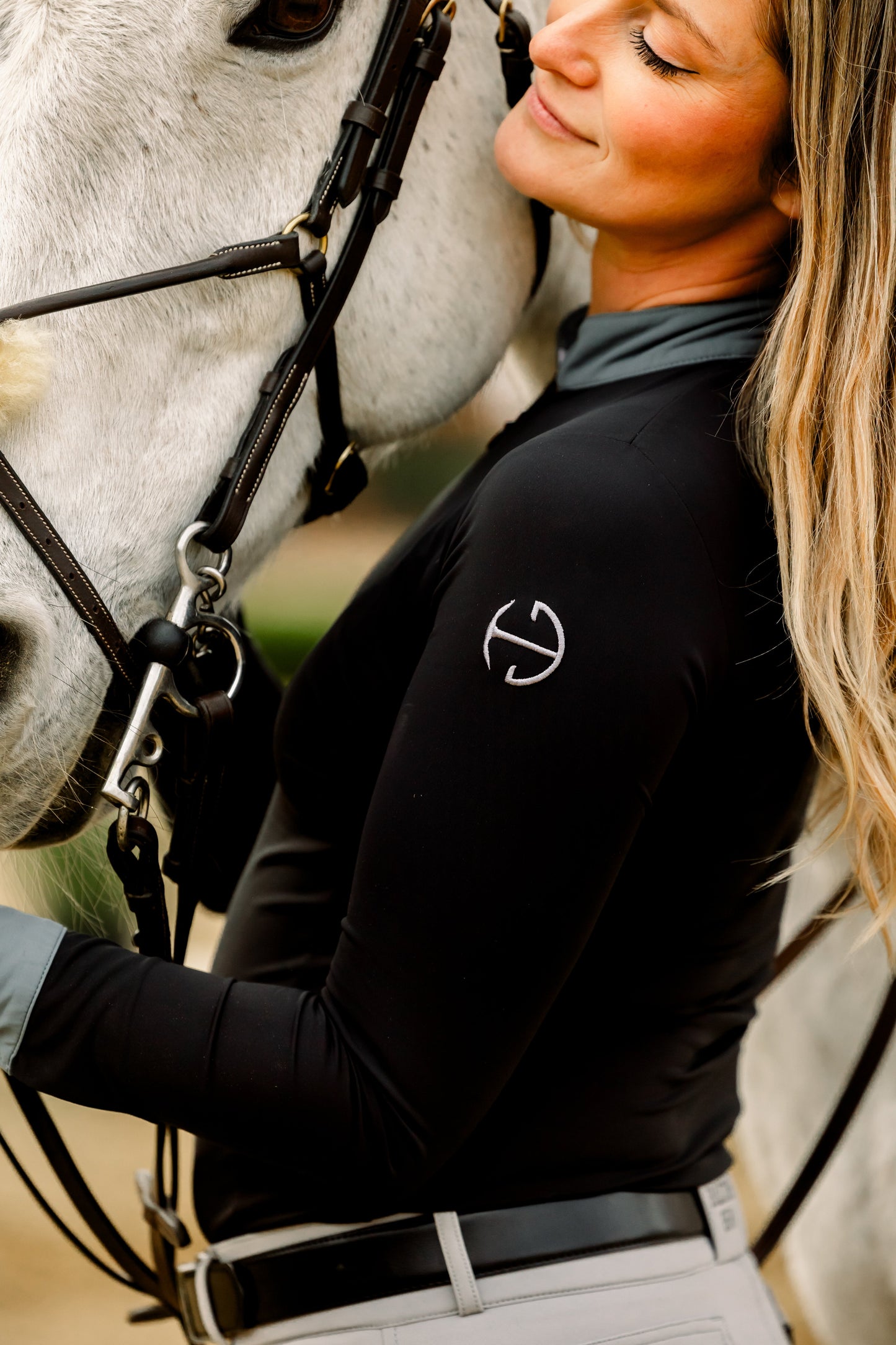 Halter Ego - Roxana - Black & Luxe Gray Long Sleeve Riding Shirt