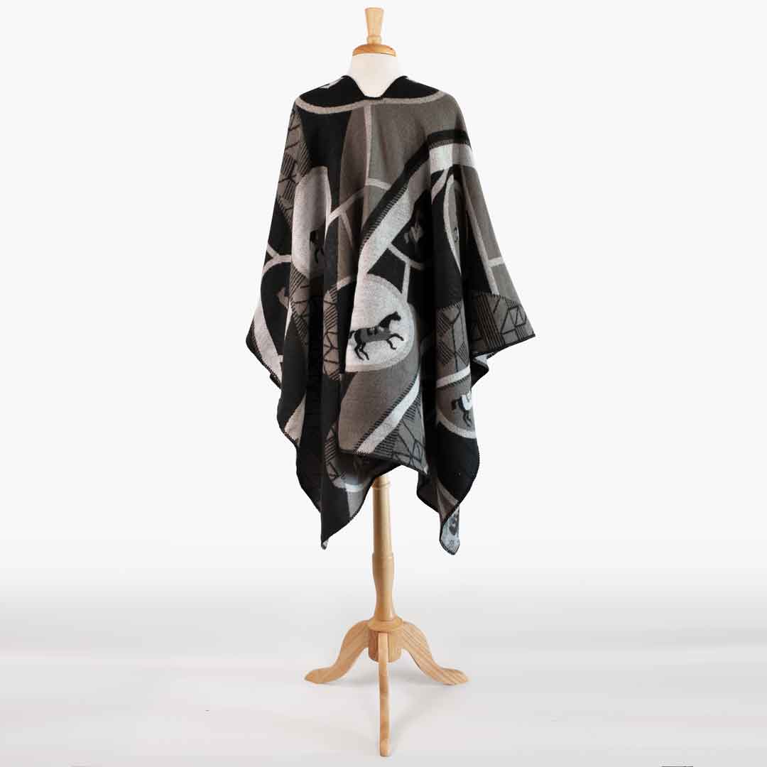 Urban Equestrian Adina -  Equestrian Motif Shawl in Charcoal Wrap