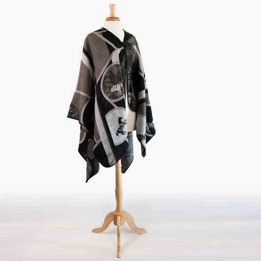 Urban Equestrian Adina -  Equestrian Motif Shawl in Charcoal Wrap