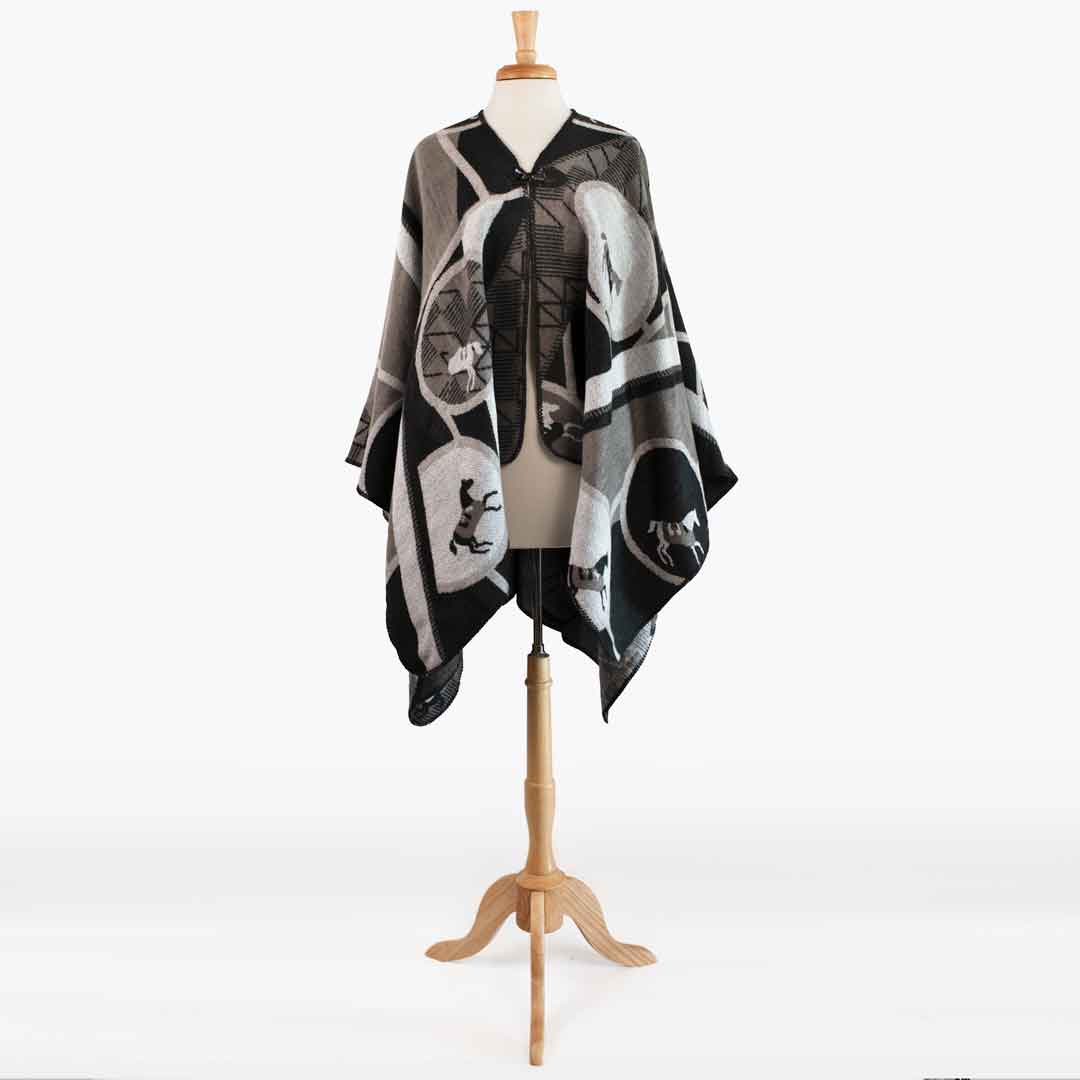 Urban Equestrian Adina -  Equestrian Motif Shawl in Charcoal Wrap