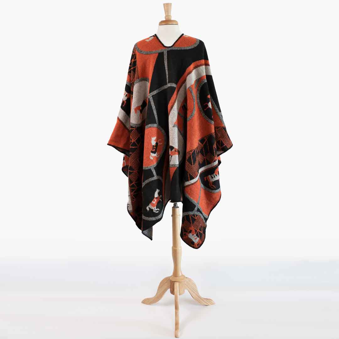Urban Equestrian Adina -  Equestrian Motif Shawl in Tangerine, Charcoal and Black Luxe Wrap