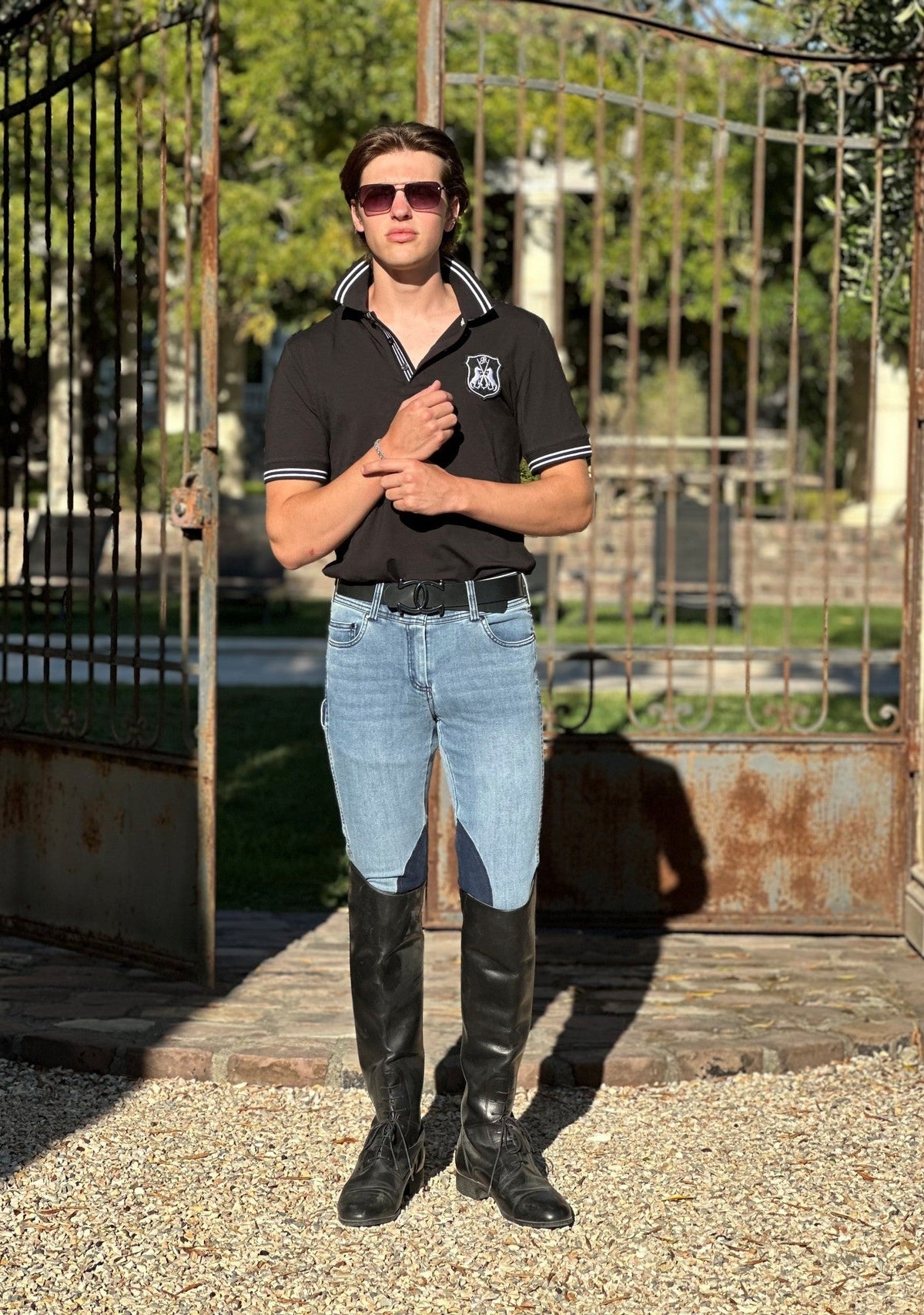 Goode Rider - MEN'S NEW Equestrian Jean - Knee Patch with Cell Phone Pocket - Faded Blue