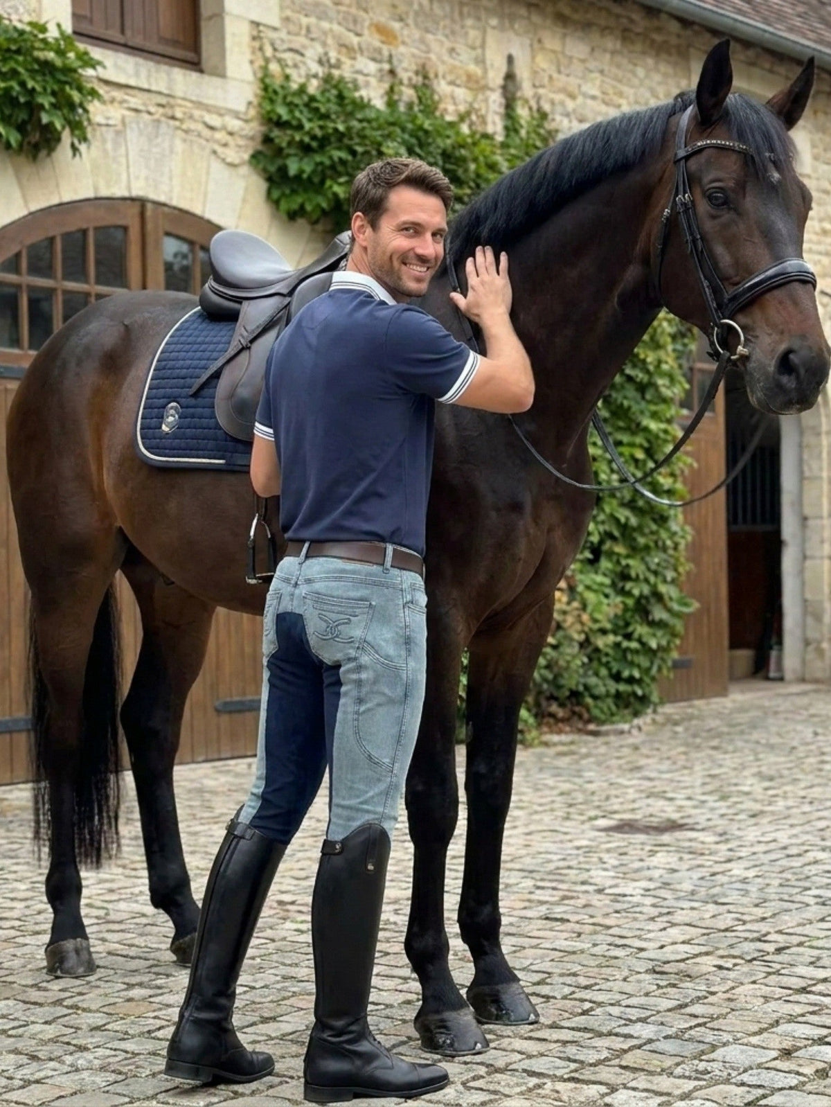 Goode Rider - MEN'S NEW Equestrian Jean - Full Seat with Cell Phone Pocket | 4-way stretch - Faded Blue