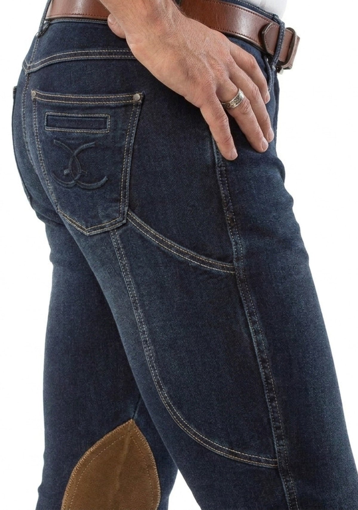 Goode Rider - MEN'S NEW Equestrian Jean - Knee Patch with Cell Phone Pocket - Vintage Wash