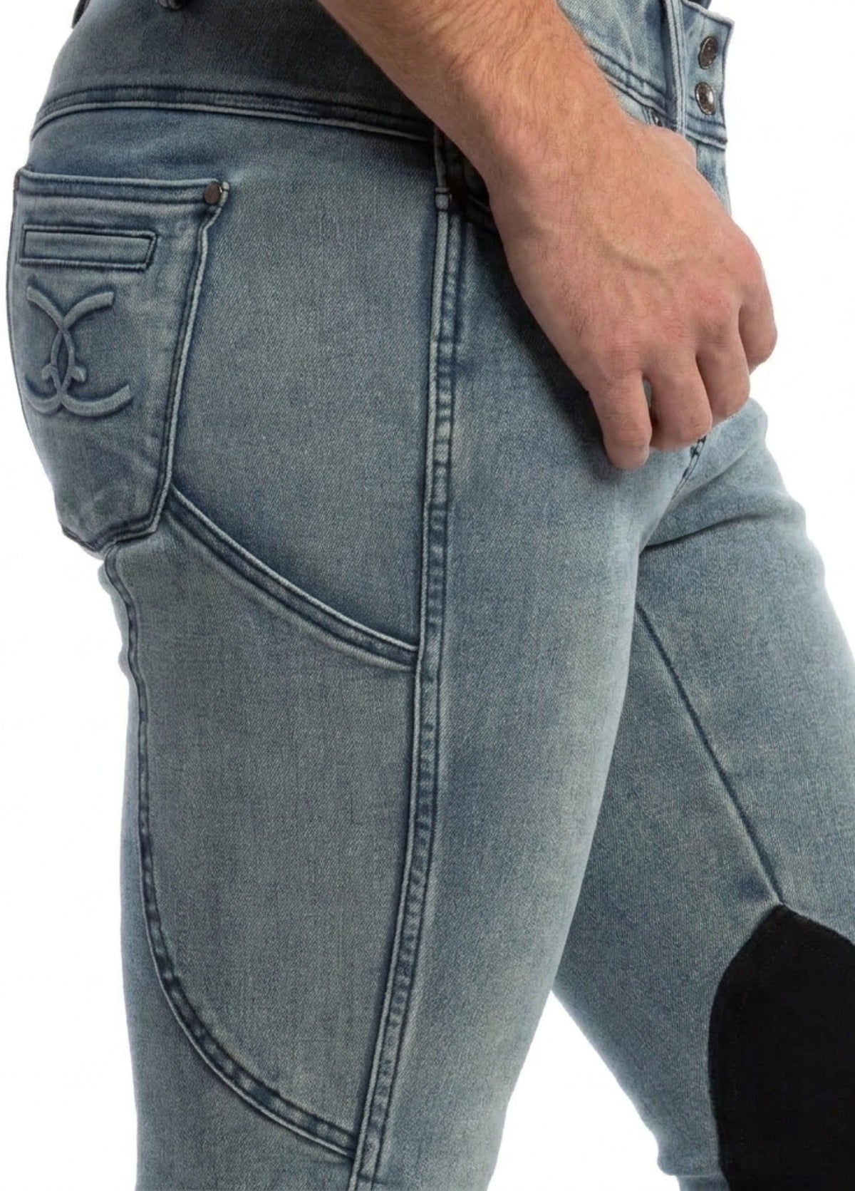 Goode Rider - MEN'S NEW Equestrian Jean - Knee Patch with Cell Phone Pocket - Faded Blue