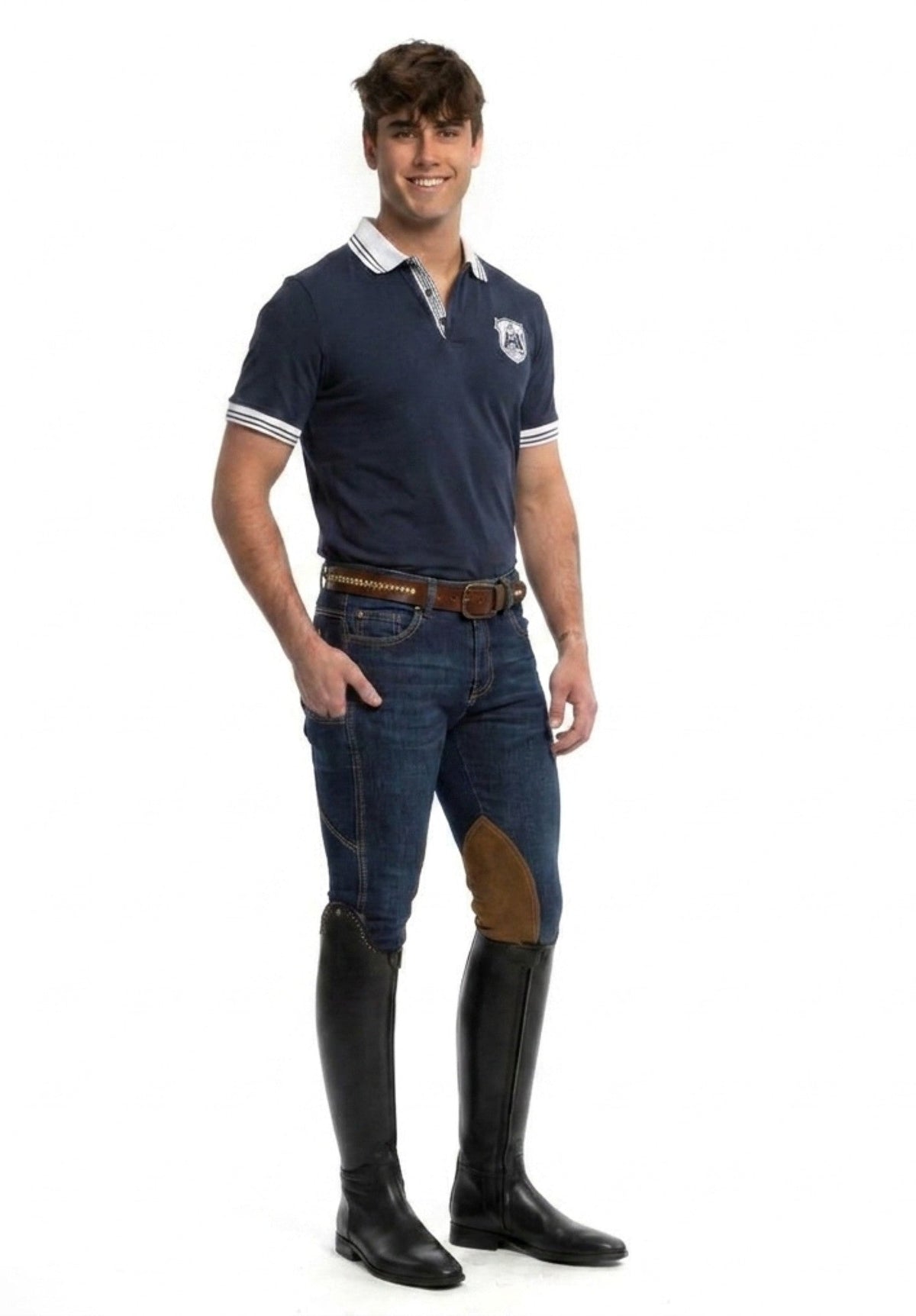 Goode Rider - MEN'S NEW Equestrian Jean - Knee Patch with Cell Phone Pocket - Vintage Wash