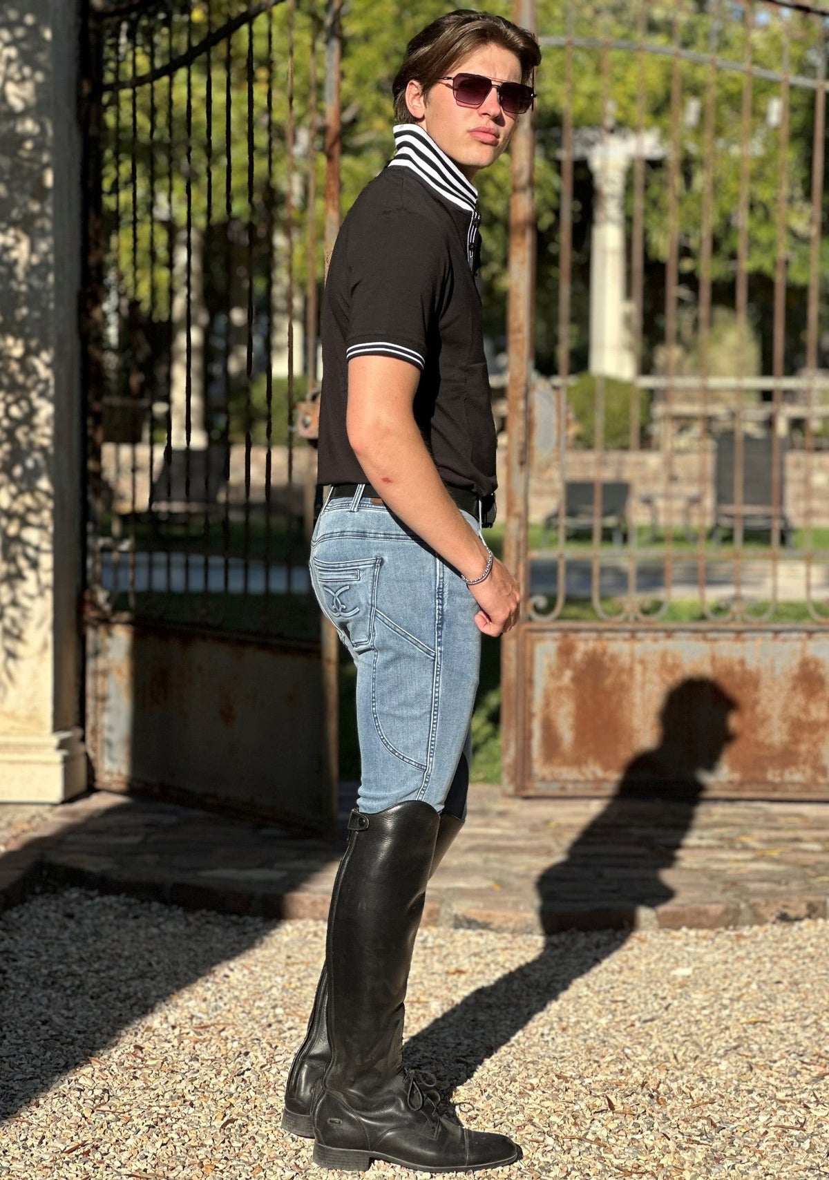 Goode Rider - MEN'S NEW Equestrian Jean - Knee Patch with Cell Phone Pocket - Faded Blue
