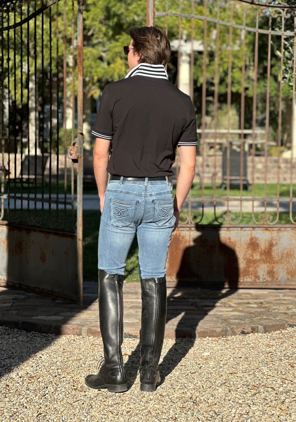 Goode Rider - MEN'S NEW Equestrian Jean - Knee Patch with Cell Phone Pocket - Faded Blue
