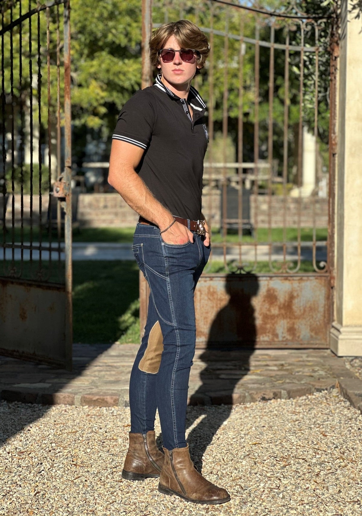 Goode Rider - MEN'S NEW Equestrian Jean - Knee Patch with Cell Phone Pocket - Vintage Wash