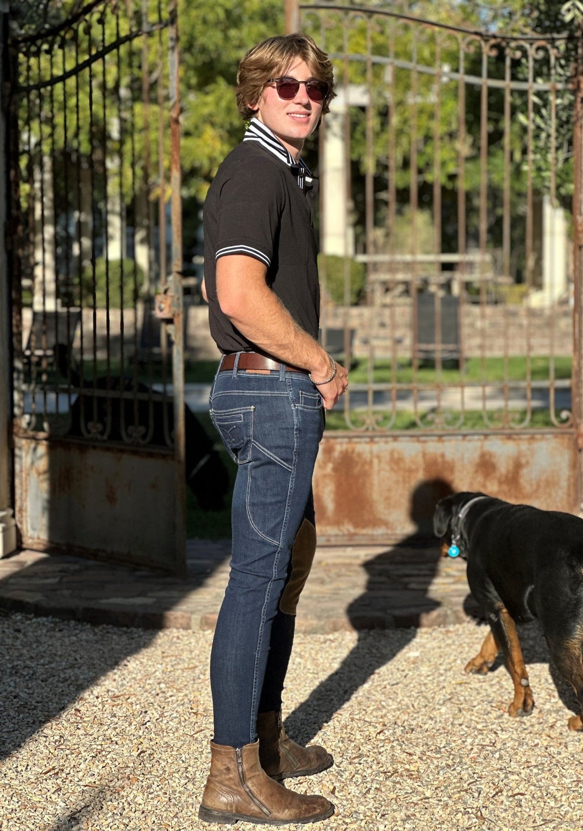 Goode Rider - MEN'S NEW Equestrian Jean - Knee Patch with Cell Phone Pocket - Vintage Wash
