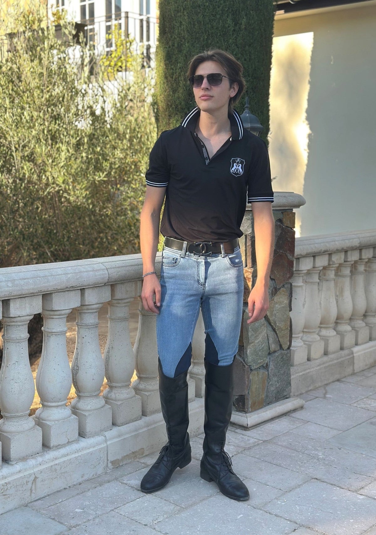 Goode Rider - MEN'S NEW Equestrian Jean - Knee Patch with Cell Phone Pocket - Faded Blue