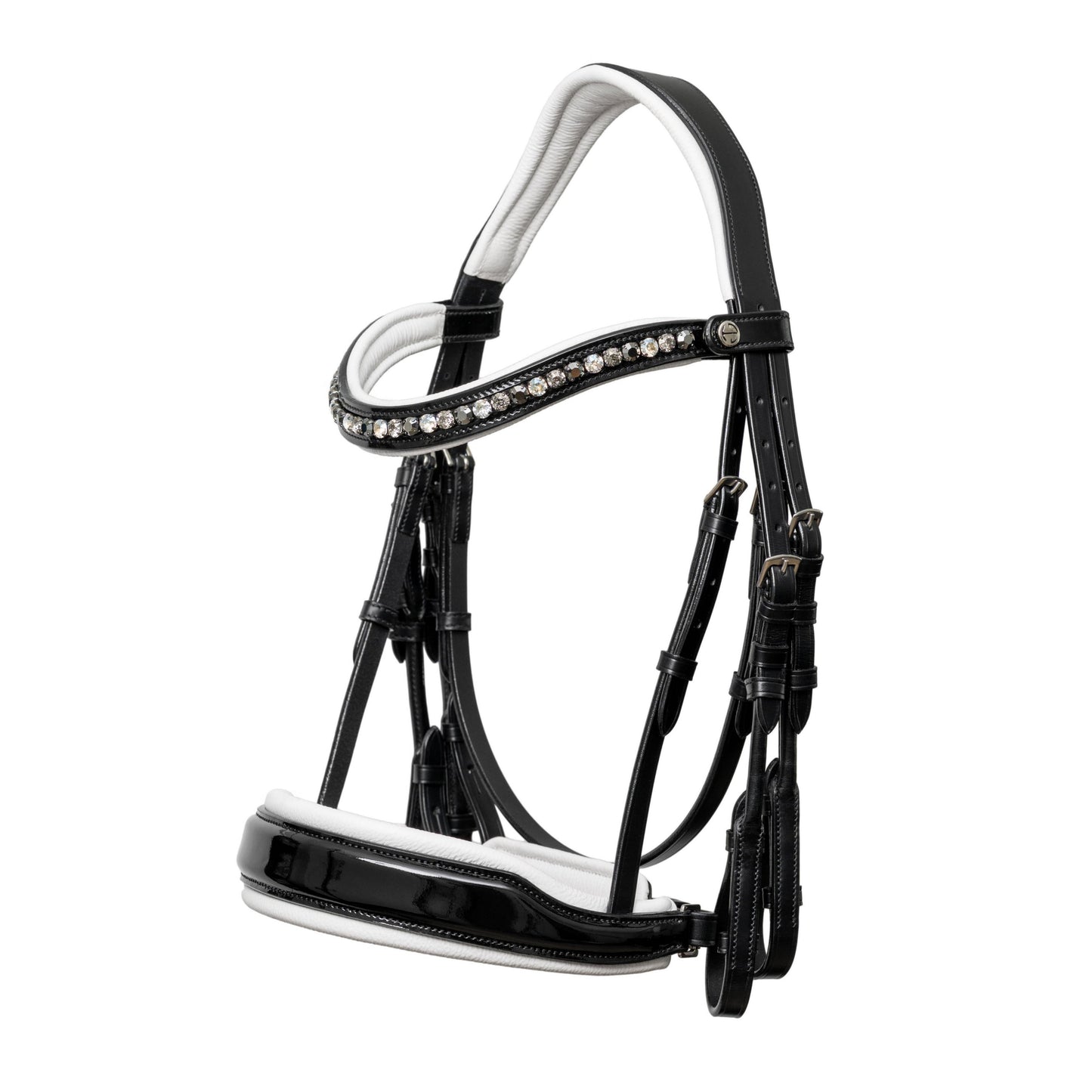 Halter Ego - Mont Blanc Black Patent Double Bridle With White Padding