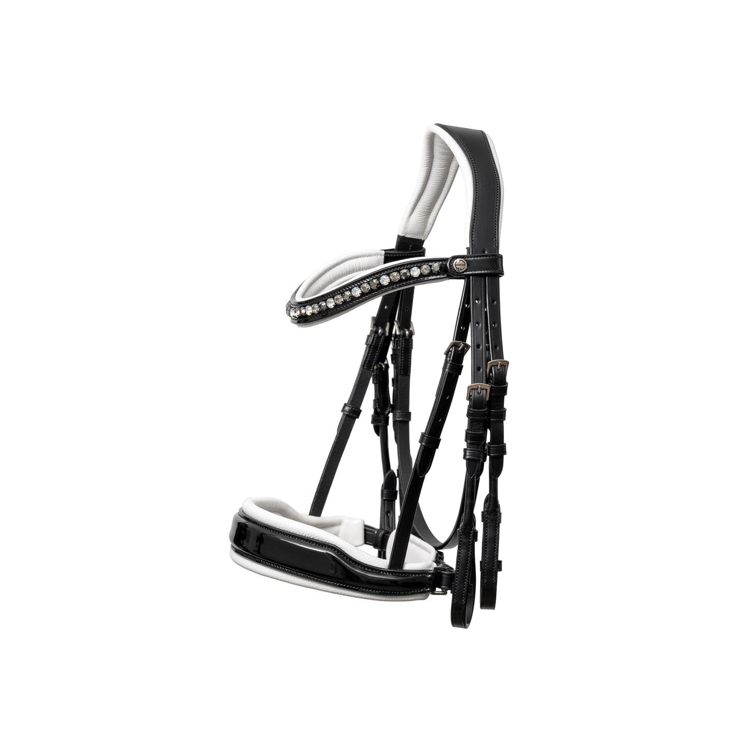 Halter Ego - Mont Blanc Black Patent Double Bridle With White Padding