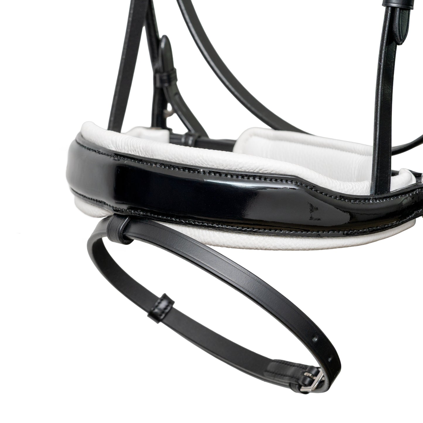 Halter Ego - Mont Blanc Black Patent Leather Snaffle Bridle With White Padding & Removable Flash