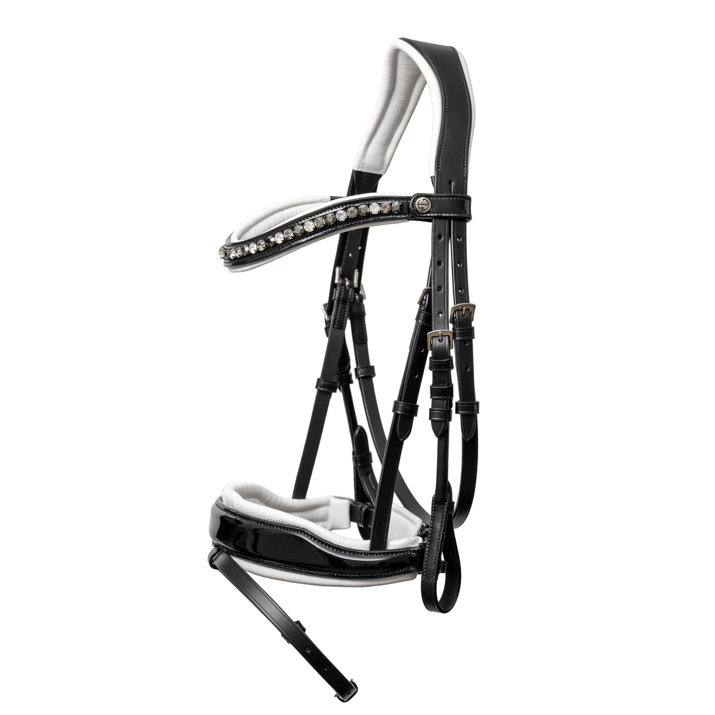 Halter Ego - Mont Blanc Black Patent Leather Snaffle Bridle With White Padding & Removable Flash