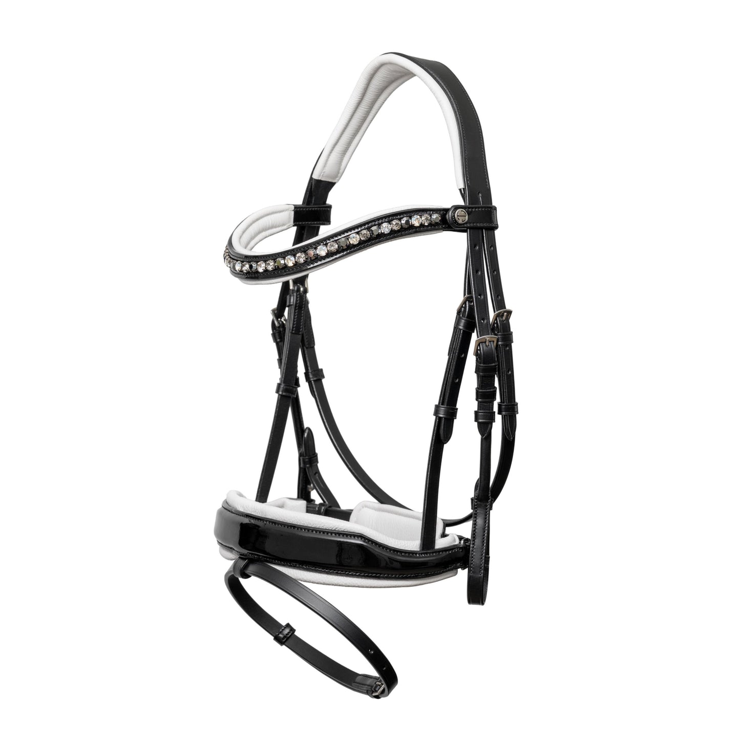 Halter Ego - Mont Blanc Black Patent Leather Snaffle Bridle With White Padding & Removable Flash