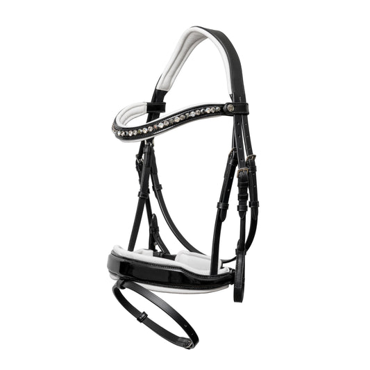 Halter Ego - Mont Blanc Black Patent Leather Snaffle Bridle With White Padding & Removable Flash