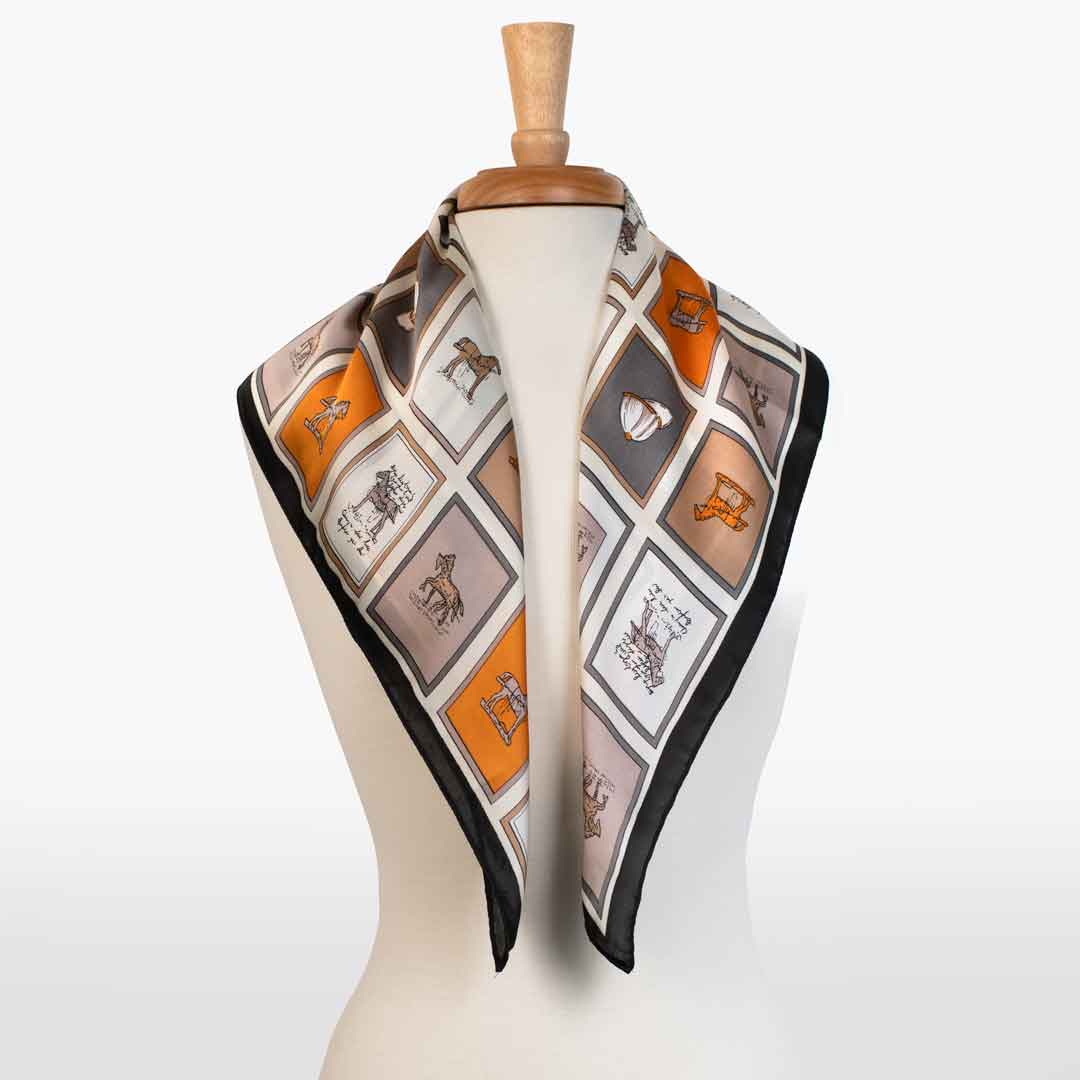 Urban Equestrian Pony Club - Stylized Equestrian Scarf Charcoal & Amber with Black Border