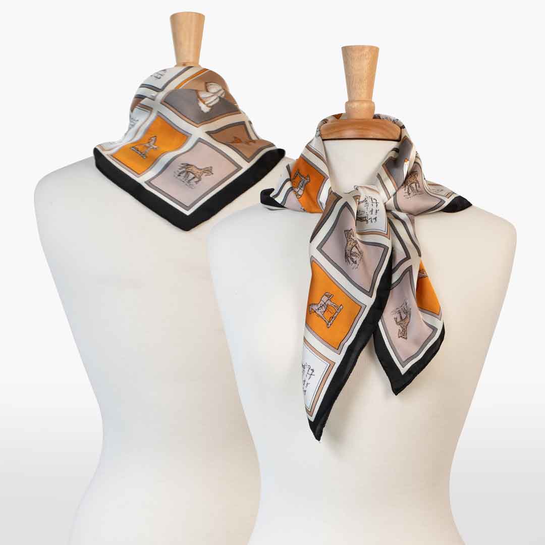 Urban Equestrian Pony Club - Stylized Equestrian Scarf Charcoal & Amber with Black Border