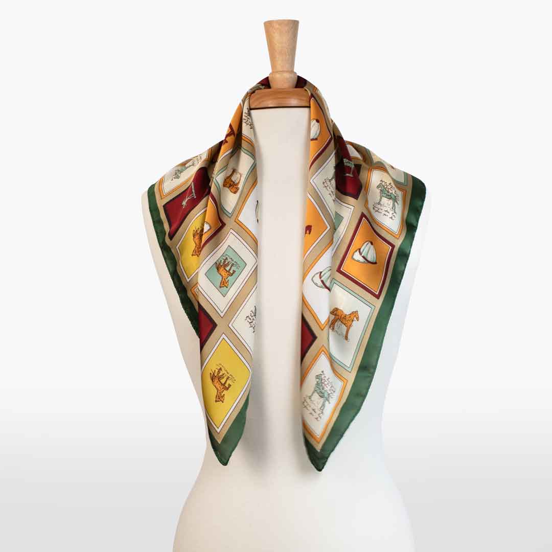 Urban Equestrian Pony Club - Stylized Equestrian Scarf in Hunter Green, Wine & Amber