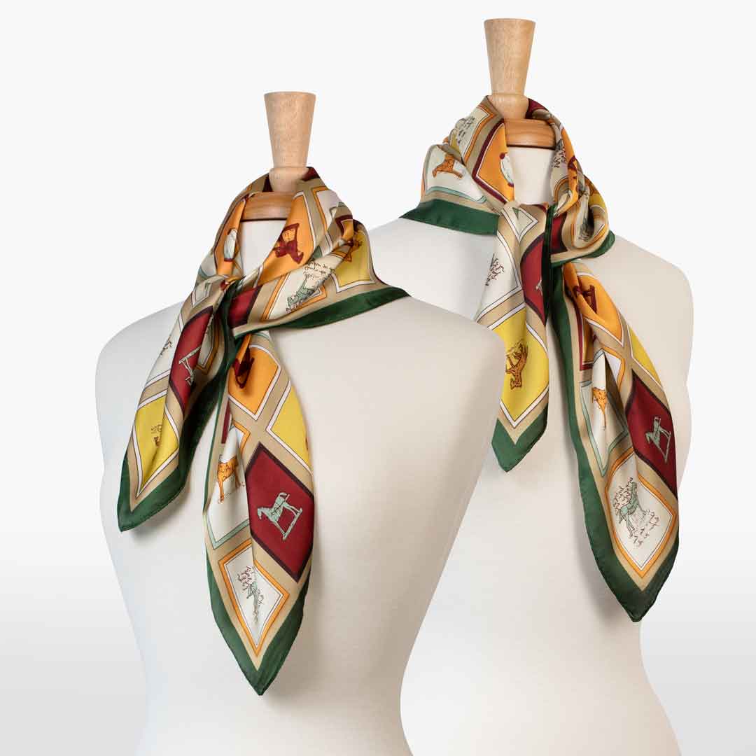 Urban Equestrian Pony Club - Stylized Equestrian Scarf in Hunter Green, Wine & Amber