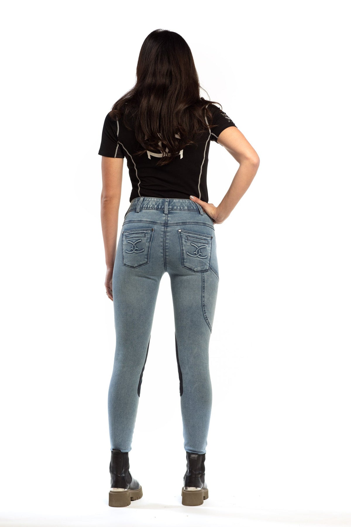 Goode Rider - NEW Equestrian Jean - Knee Patch with Cell Phone Pocket - Faded Blue