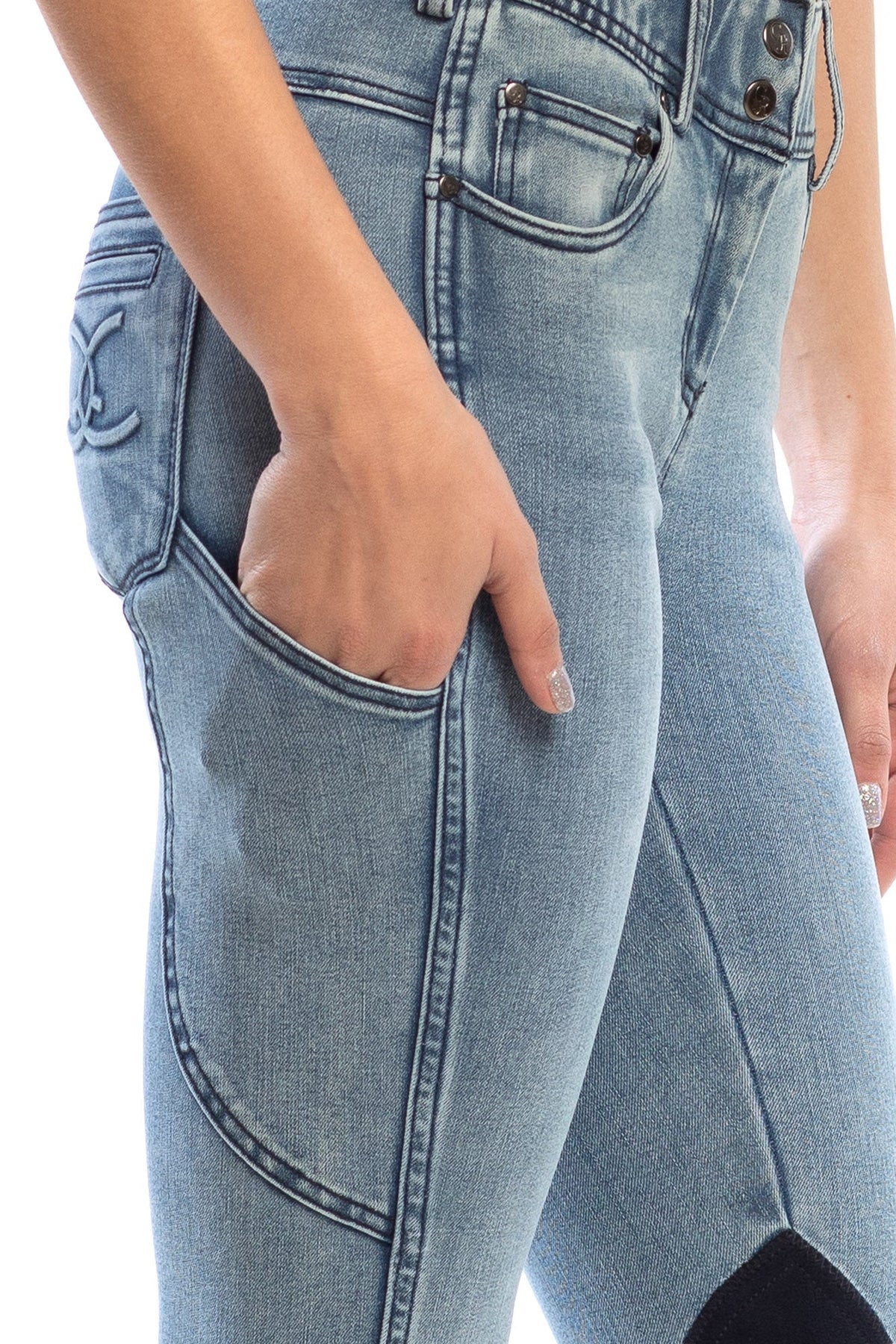 Goode Rider - NEW Equestrian Jean - Knee Patch with Cell Phone Pocket - Faded Blue