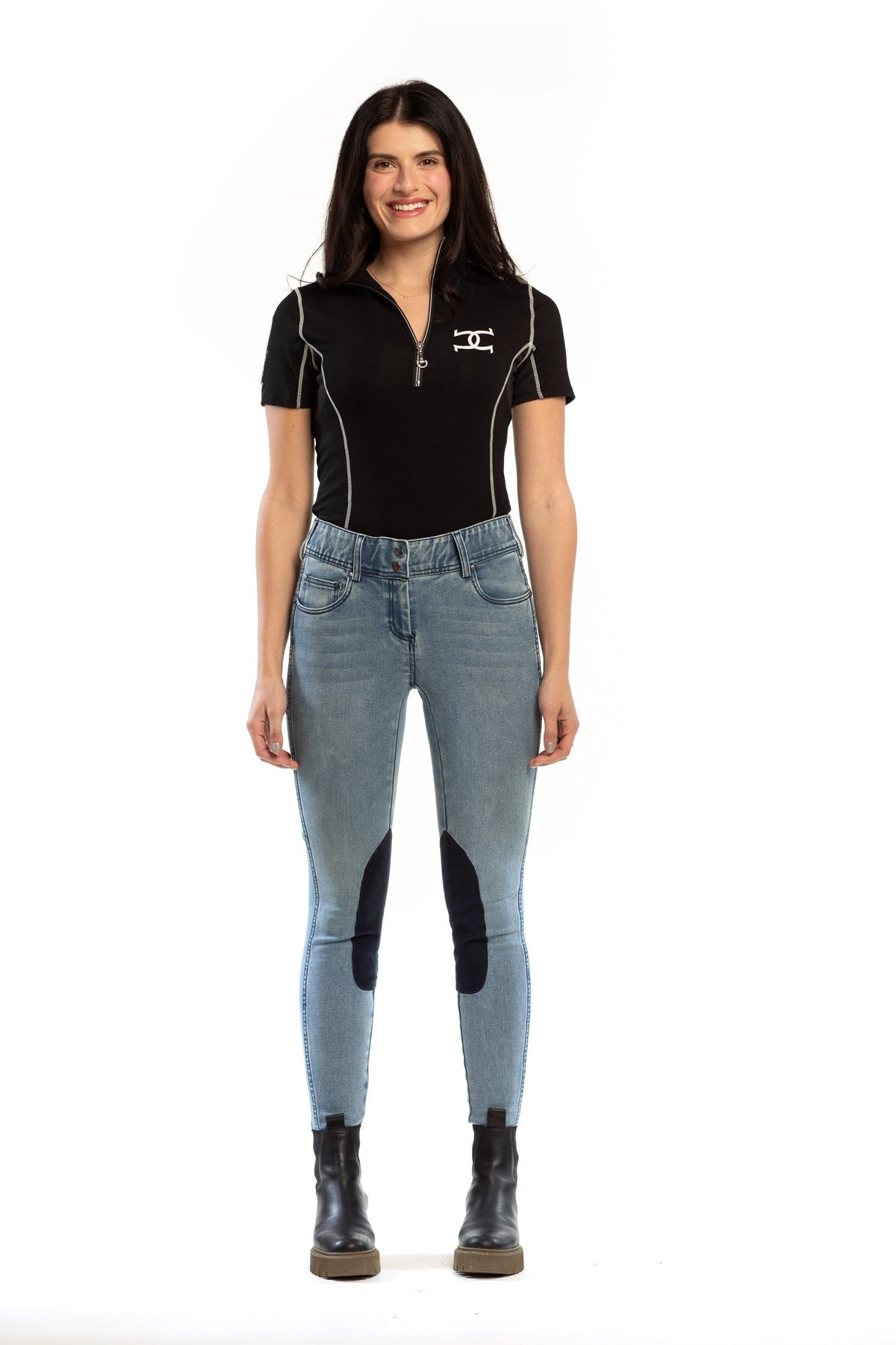 Goode Rider - NEW Equestrian Jean - Knee Patch with Cell Phone Pocket - Faded Blue