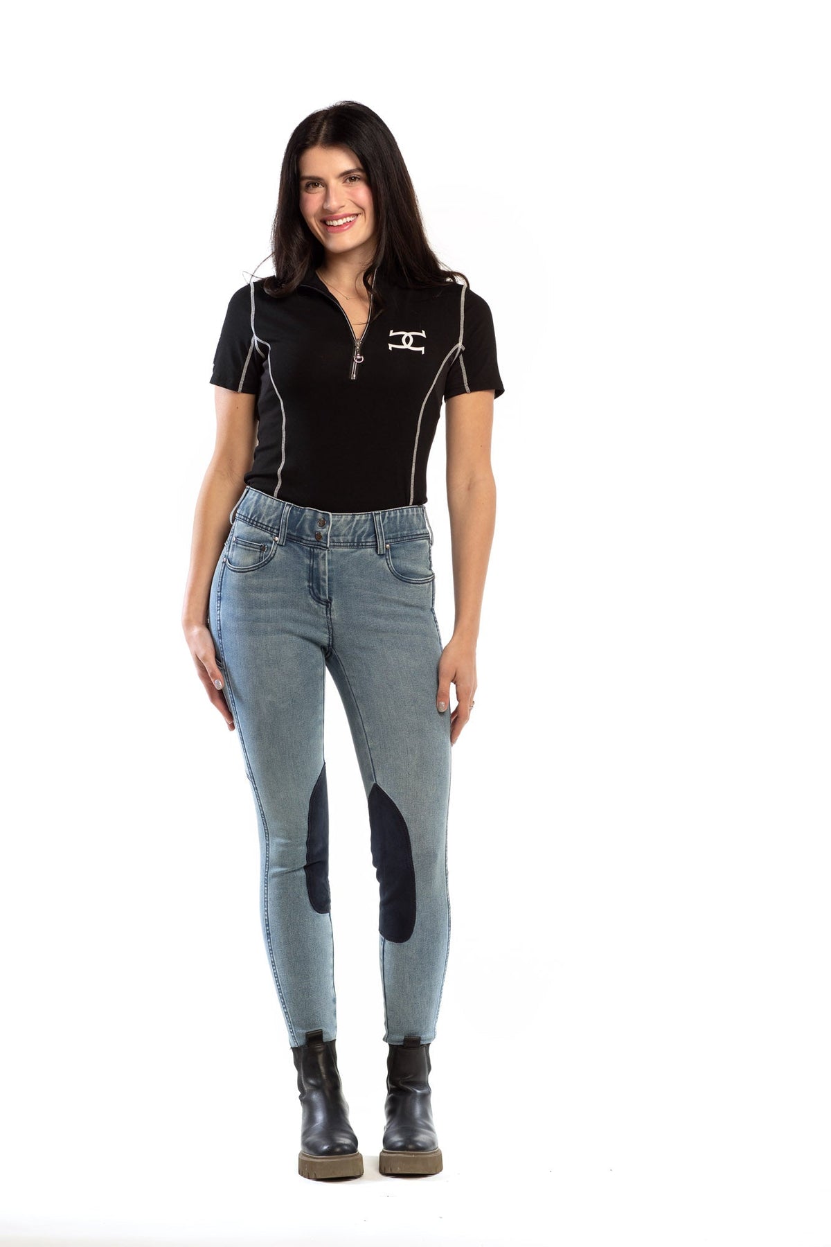 Goode Rider - NEW Equestrian Jean - Knee Patch with Cell Phone Pocket - Faded Blue