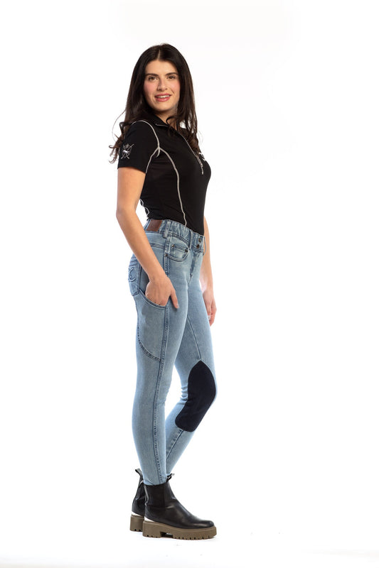 Goode Rider - NEW Equestrian Jean - Knee Patch with Cell Phone Pocket - Faded Blue