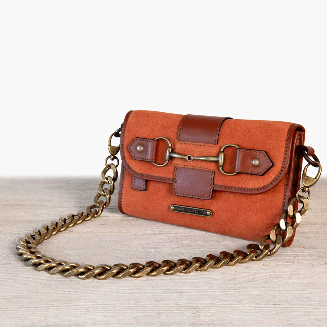 Urban Equestrian Dalton - Horse Bit Crossbody Luxury Leather Handbag in Cognac on Cognac