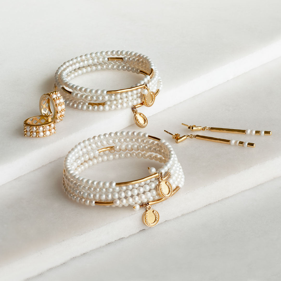 Urban Equestrian - Prism - Pearl Horseshoe Coin Earring