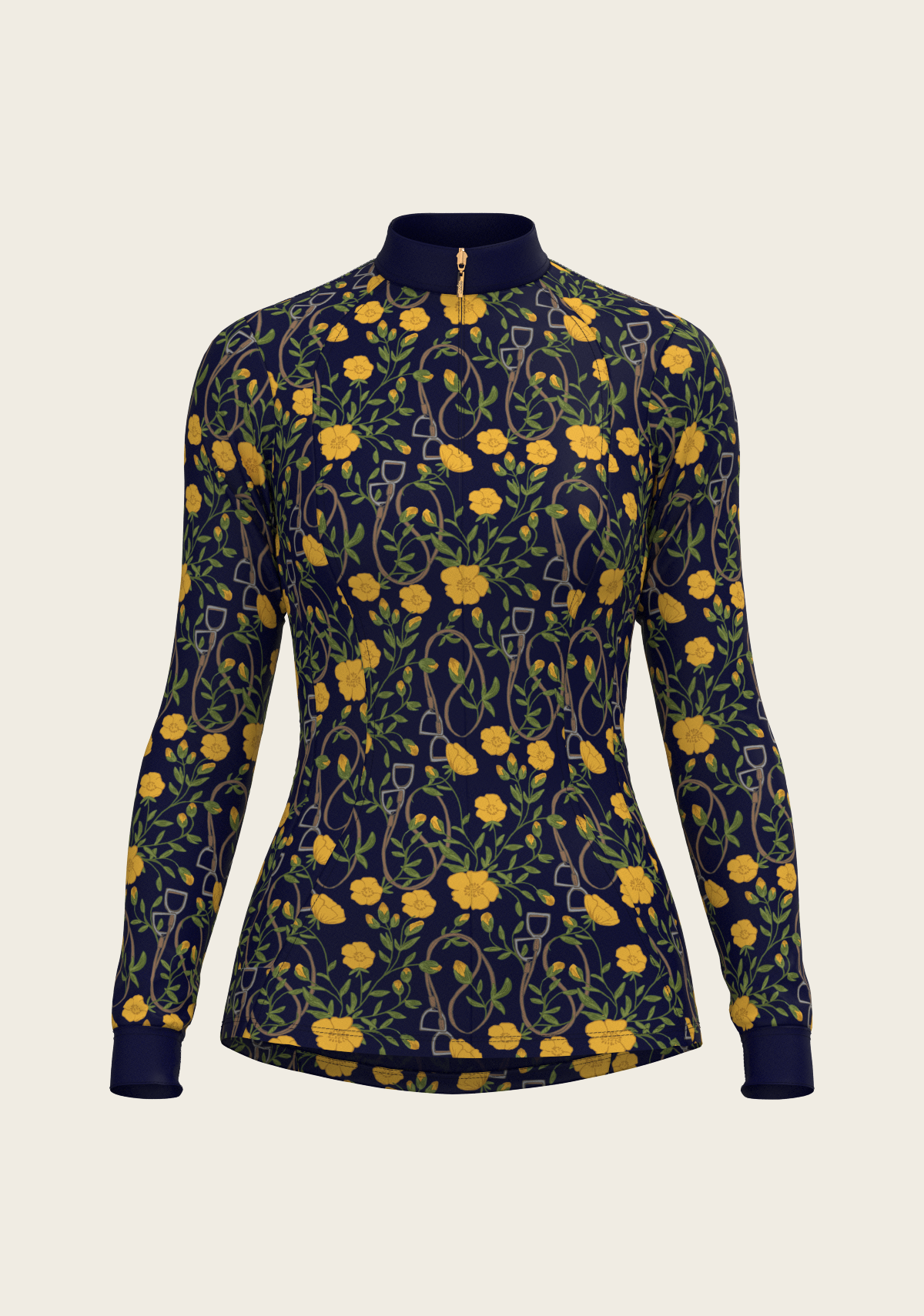 Espoir - Navy Stirrups Yellow Quarter Zip Sun Shirt