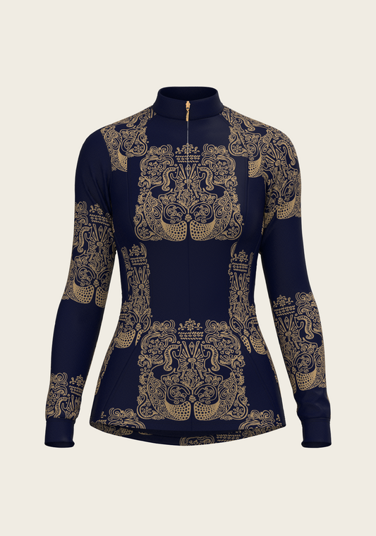 Espoir - Mermaid Horses in Navy and Gold Quarter Zip Sun Shirt